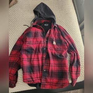 Carhartt Red and Black Plaid Hooded Shirt